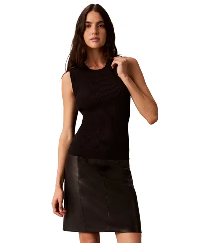 Calvin Klein Women's Ribbed Crewneck Sleeveless Tank In Black