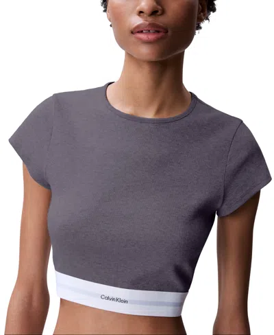 Calvin Klein Women's Ribbed Cropped Tee Qs7349 In Grey Heather