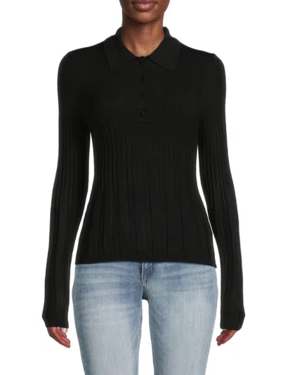 Calvin Klein Women's Ribbed Knit Collar Sweater In Black