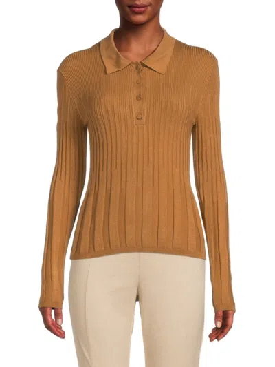 Calvin Klein Women's Ribbed Knit Collar Sweater In Luggage