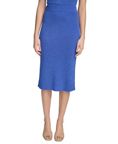 Calvin Klein Women's Ribbed Knit Midi Skirt In Dazzling Blue