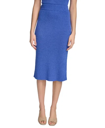 Calvin Klein Women's Ribbed Midi Sweater Pencil Skirt In Dazzling Blue