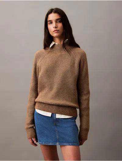 Calvin Klein Women's Ribbed Knit Mock Neck Sweater In Brown