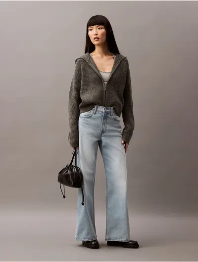 Calvin Klein Women's Ribbed Knit Sweater Hoodie In Blue