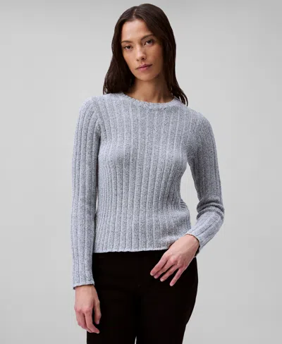 Calvin Klein Women's Ribbed Long-sleeve Crewneck Sweater In Sky Captain,lunar