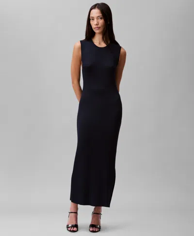 Calvin Klein Women's Ribbed Maxi Dress In Carbon