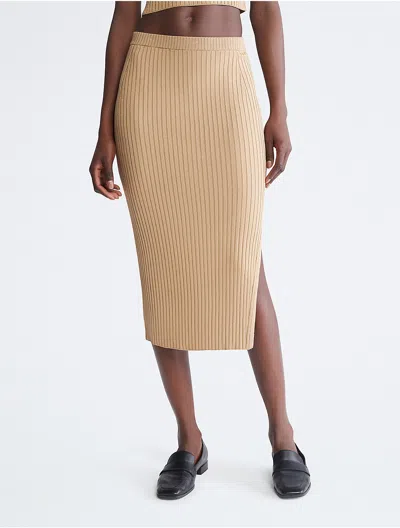 Calvin Klein Women's Ribbed Open Hem Skirt In Neutral