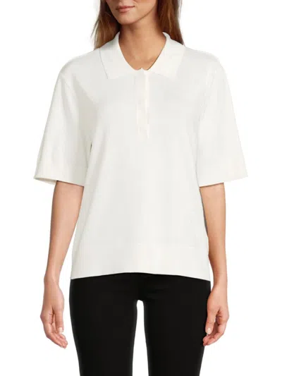 Calvin Klein Women's Ribbed Oversized Polo In Soft White