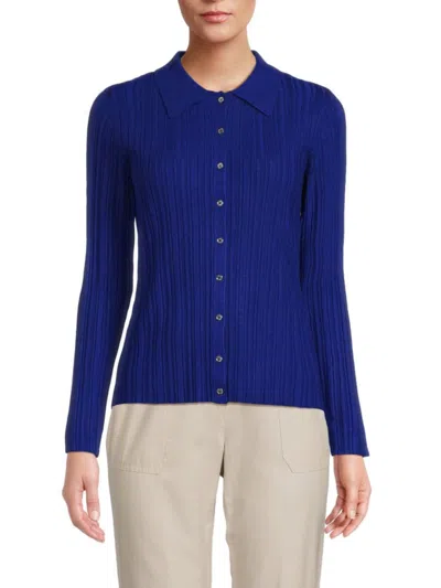 Calvin Klein Women's Ribbed Point Collar Shirt In Klein Blue