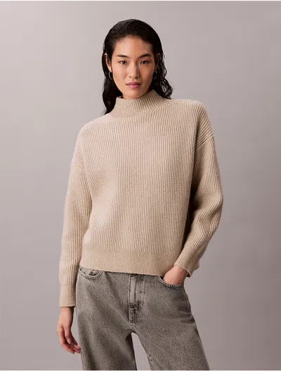 Calvin Klein Women's Ribbed Relaxed Turtleneck Sweater In Neutral
