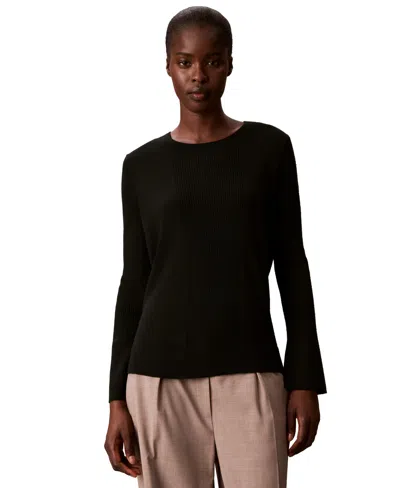Calvin Klein Women's Ribbed Sculpted-sleeve Crewneck Sweater In Multi