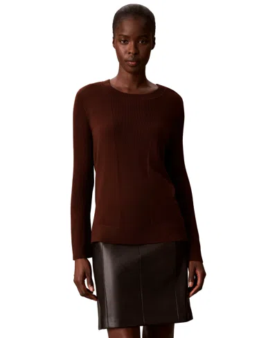 Calvin Klein Women's Ribbed Sculpted-sleeve Crewneck Sweater In Red