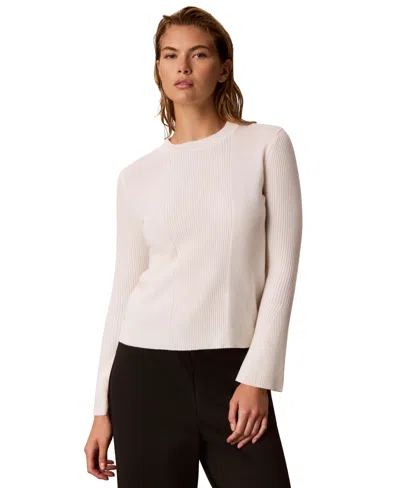 Calvin Klein Women's Ribbed Sculpted-sleeve Crewneck Sweater In Gray