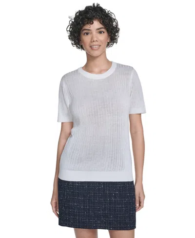 Calvin Klein Women's Ribbed Short-sleeve Sweater In White