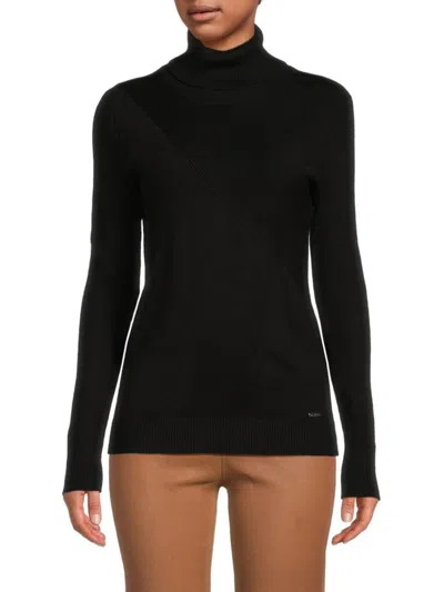 Calvin Klein Women's Ribbed Turtleneck Sweater In Black