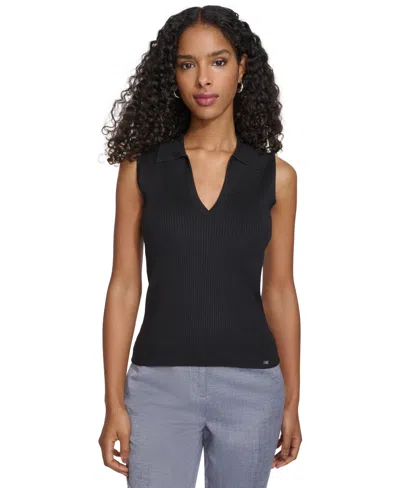 Calvin Klein Women's Ribbed V-neck Sleeveless Sweater Top In Navy