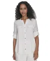 Calvin Klein Women's Roll-tab Blouse In Cream