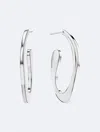 Calvin Klein Medium Pave Sculpted Elongated Hoop Earrings In Silver