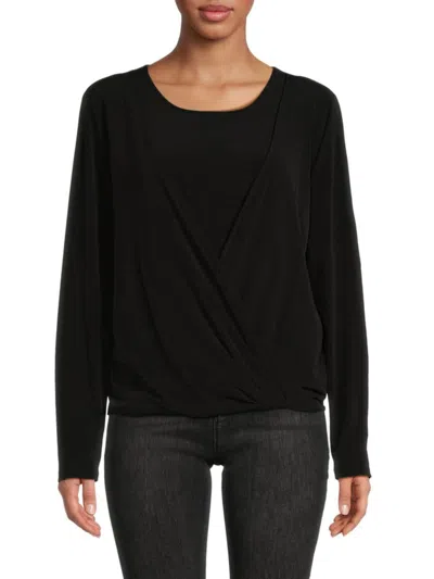 Calvin Klein Women's Roundneck Draped Shirt In Black