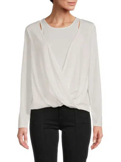Calvin Klein Women's Roundneck Draped Shirt In Soft White