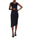 Calvin Klein Linen Blend Ns V Neck Dress Clothing In Twilight Blue