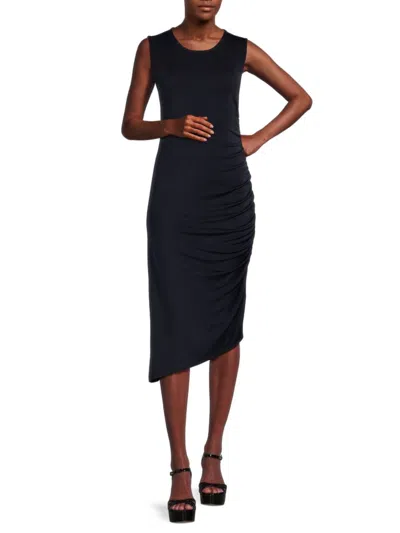 Calvin Klein Women's Ruched Asymmetric Hem Midi Dress In Twilight Blue