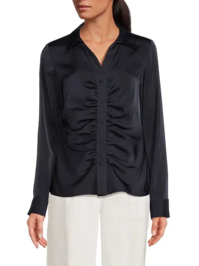 Calvin Klein Women's Ruched Button Front Blouse In Navy