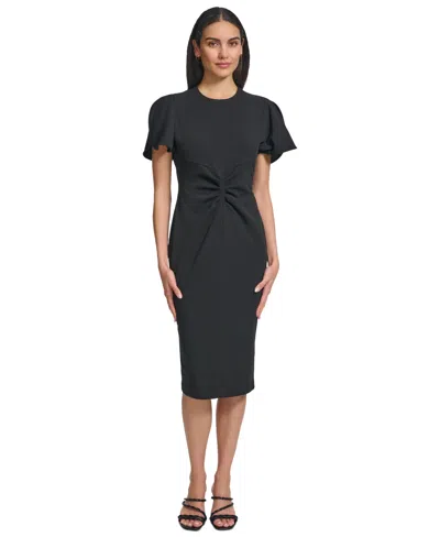 Calvin Klein Women's Ruched Flutter-sleeve Sheath Dress In Black