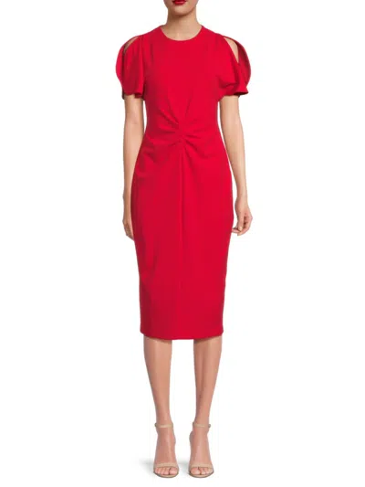 Calvin Klein Women's Ruched Sheath Midi-dress In Red