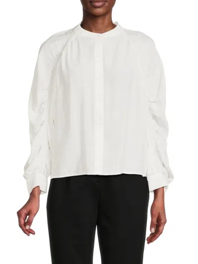 Calvin Klein Women's Ruched Sleeve Blouse In Soft White