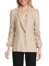 Calvin Klein Women's Ruched Sleeve Linen Blend Blazer In Latte