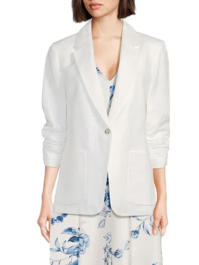 Calvin Klein Women's Ruched Sleeve Linen-blend Blazer In White