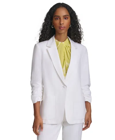 Calvin Klein Women's Ruched-sleeve Single-button Blazer In White