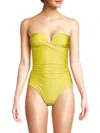Calvin Klein Women's Ruched Strapless One Piece Swimsuit In Pear Shimmer
