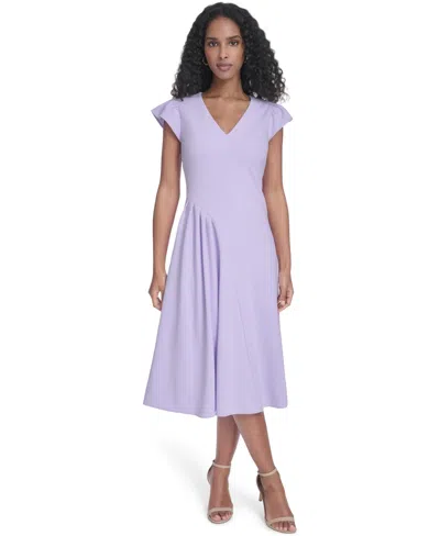 Calvin Klein Women's Ruched V-neck Midi Dress In Purple
