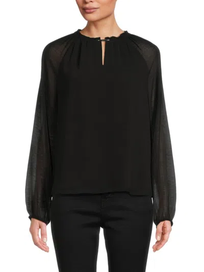 Calvin Klein Women's Ruffle Neck Top In Black