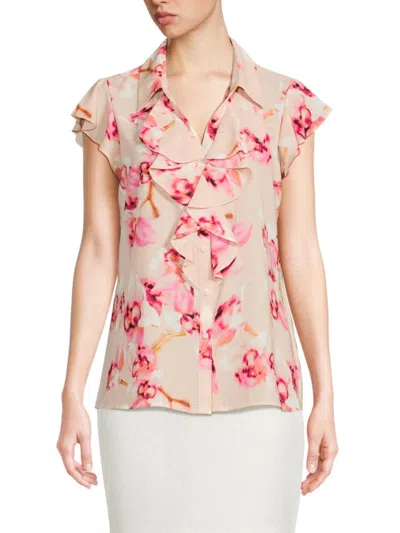 Calvin Klein Women's Ruffle-trim Floral Blouse