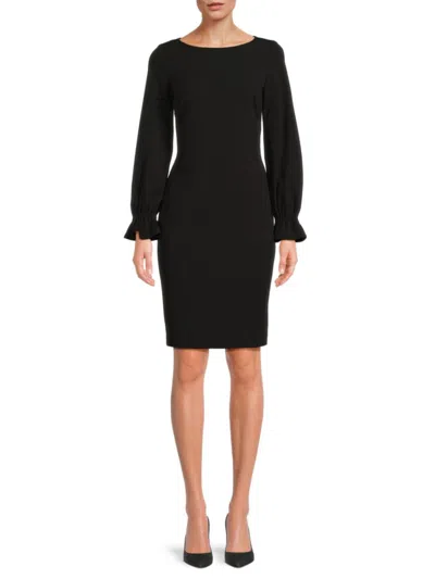 Calvin Klein Women's Ruffle Trim Sheath Mini Dress In Black