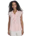 Calvin Klein Petite Solid Ruffle-front Blouse In Parfait