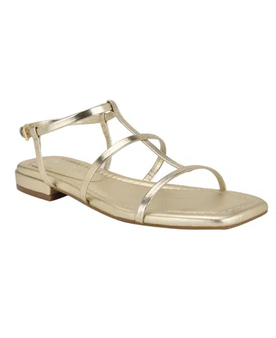 Calvin Klein Women's Sallia Strappy Caged Flat Sandals In Gold