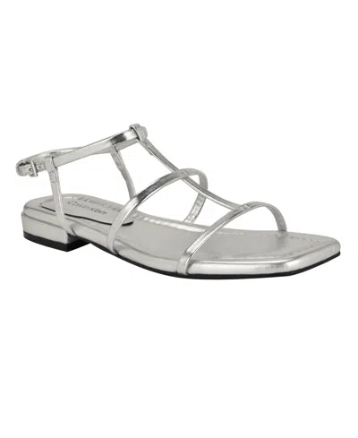 Calvin Klein Women's Sallia Strappy Caged Flat Sandals In Silver
