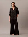 Calvin Klein Women's Satin Button-down Shirt In Black