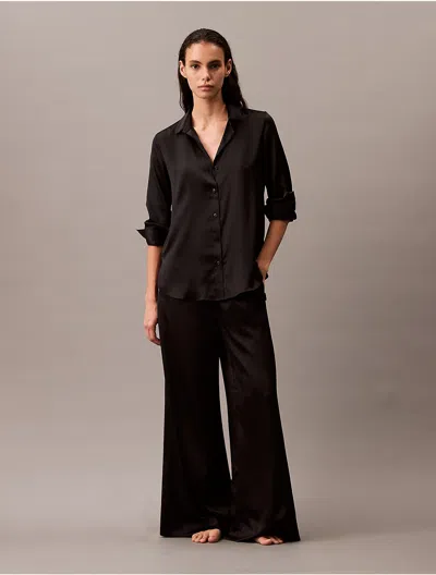 Calvin Klein Women's Satin Button-down Shirt In Black