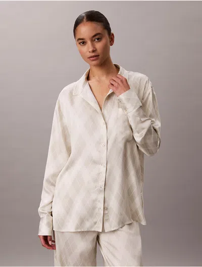 Calvin Klein Women's Satin Button-down Sleep Shirt In Multi