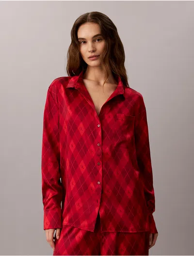 Calvin Klein Women's Satin Button-down Sleep Shirt In Red