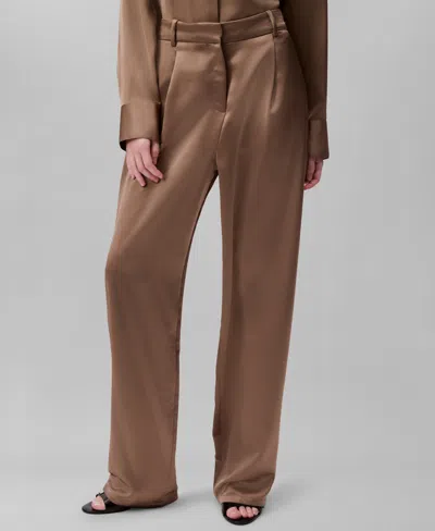 Calvin Klein Women's Satin High-waist Wide-leg Pants In Fossil