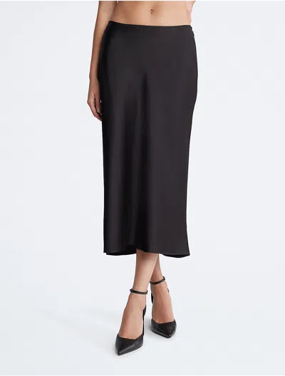 Calvin Klein Women's Satin Midi Skirt In Black