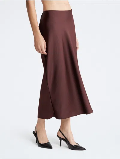 Calvin Klein Women's Satin Midi Skirt In Brown