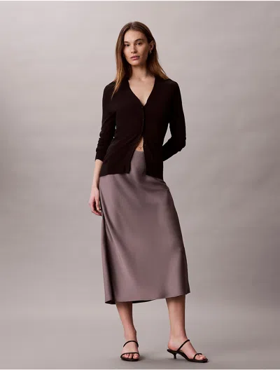 Calvin Klein Women's Satin Midi Skirt In Brown