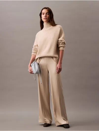 Calvin Klein Women's Satin Stretch Wide Leg Pants In Peyote